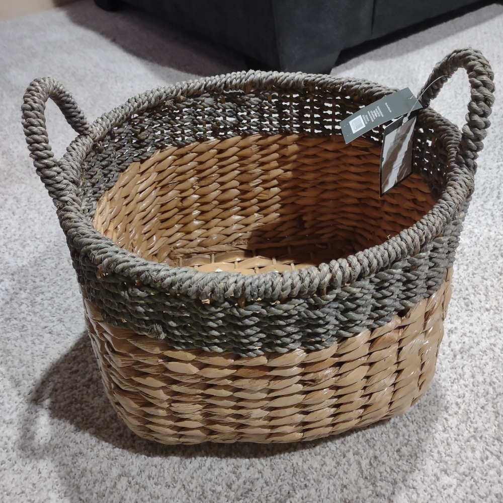 Woven Basket with Handles - Gray and Brown